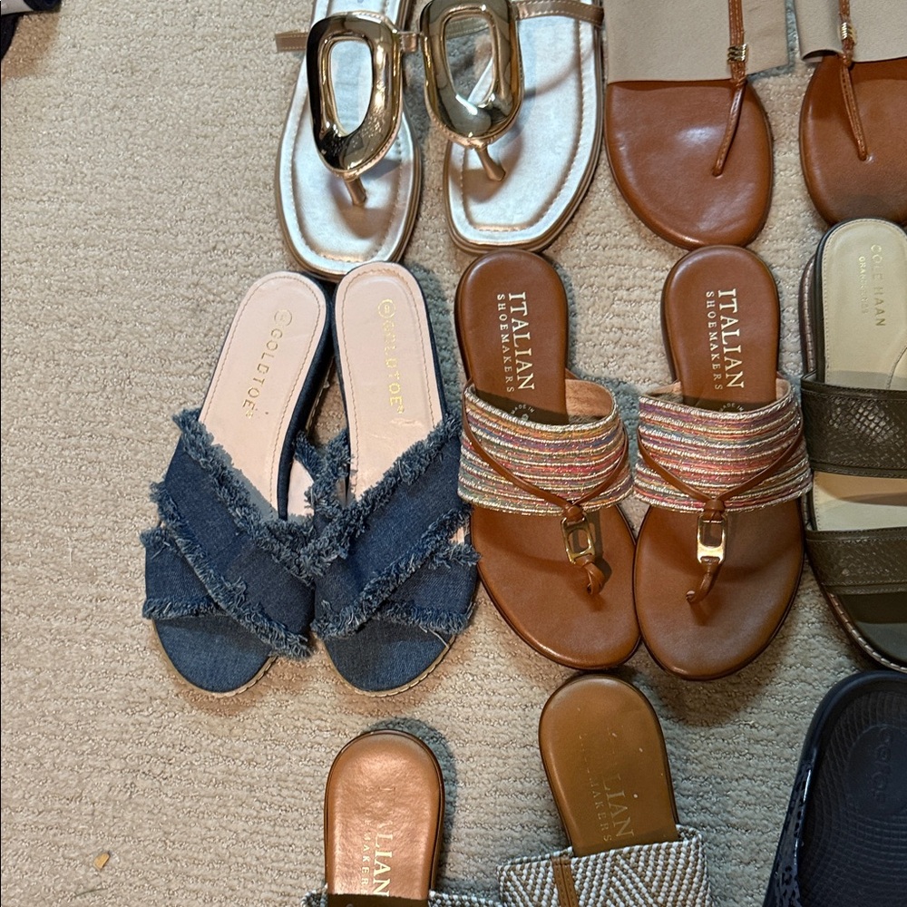 13  Sandals in Gold, Brown, and Denim black silver blue red ,,,like new!!! - Picture 6 of 11